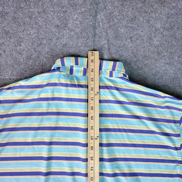 Peter Millar Polo Shirt Mens XL Blue Green Yellow Stripe Summer Comfort Golf - Picture 10 of 12